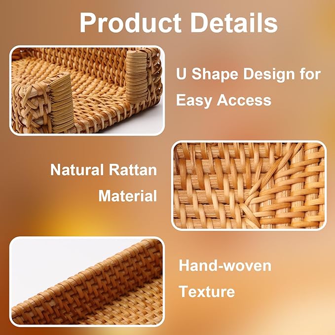 4 x 6 Inch Sticky Note Holder,Rattan Post It Note Dispenser,Wicker Sticky Note Dispenser,Farmhouse Style Post It Holder for Home Office Desk Decor,Honey Brown