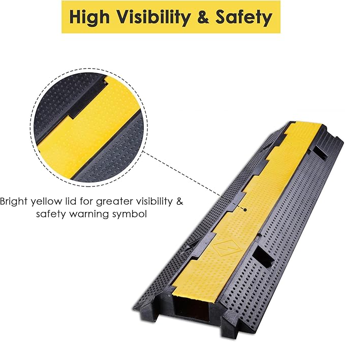 Yescom Cable Ramp Protector 1 Channel Garden Hose Protecitive 22000 Lbs Load Capacity Heavy Duty Speed Bump for Road Driveway Walkway, 2 Packs