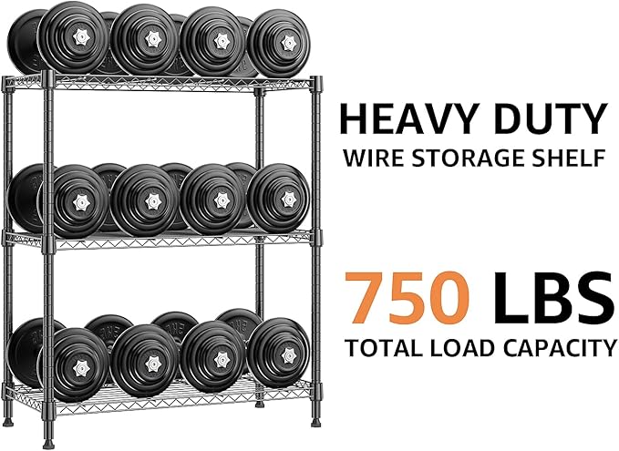 750 lbs 3 Tier Storage Rack Metal Wire Shelving Unit, Storage Standing Shelf Organizer for Laundry Bathroom Kitchen Pantry Closet Garage Basement Utility Room, Black 13.8" D x 29.5" W x 35.5" H