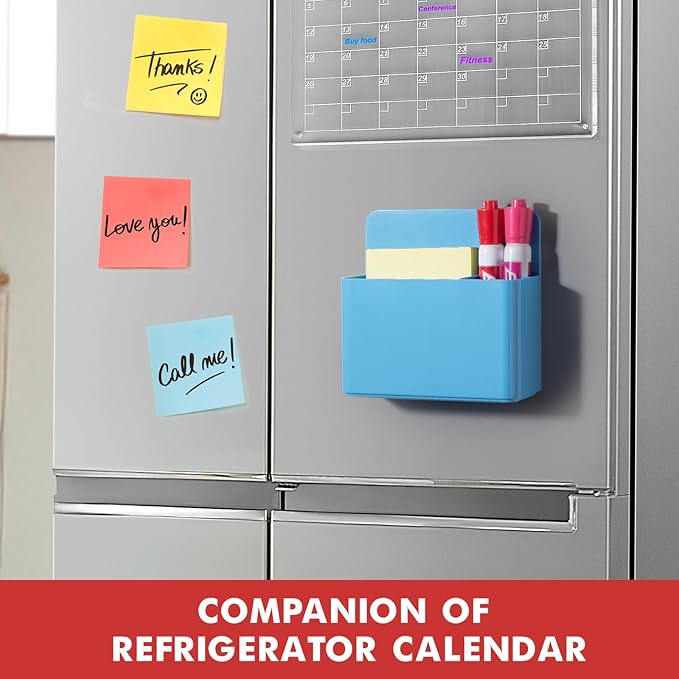 BEYGORM 2 Pack Plastic Magnetic Pen Holder for Refrigerator, Dry Erase Marker Holder for Whiteboard，Magnet School Locker Organizer Accessories, Pencil Cup, Pen Caddy, Classroom Organization(Blue)