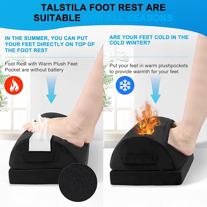 TALSTILA Foot Rest for Under Desk at Work, Foot Rest with Warm Plush Feet Pocket, Ergonomic Adjustable Memory Foam Footrest for Office Chair, Foot Stool for Office - Back & Leg Pain Relief