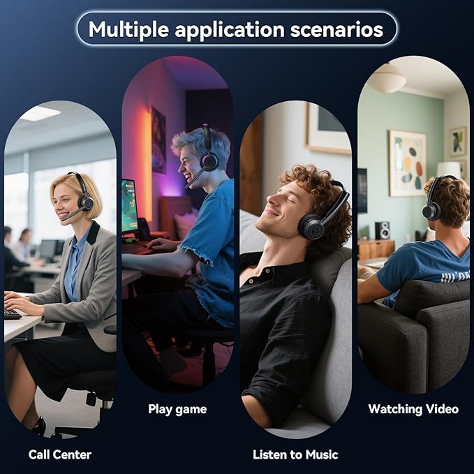 Wireless Headset with Mic for Work, Wireless Headphones with Mic(Noise Cancelling), Bluetooth Headset with Microphone, Mute Button & Charge Base for Work from Home/PC/Call Center/Computer/Zooms/Teams
