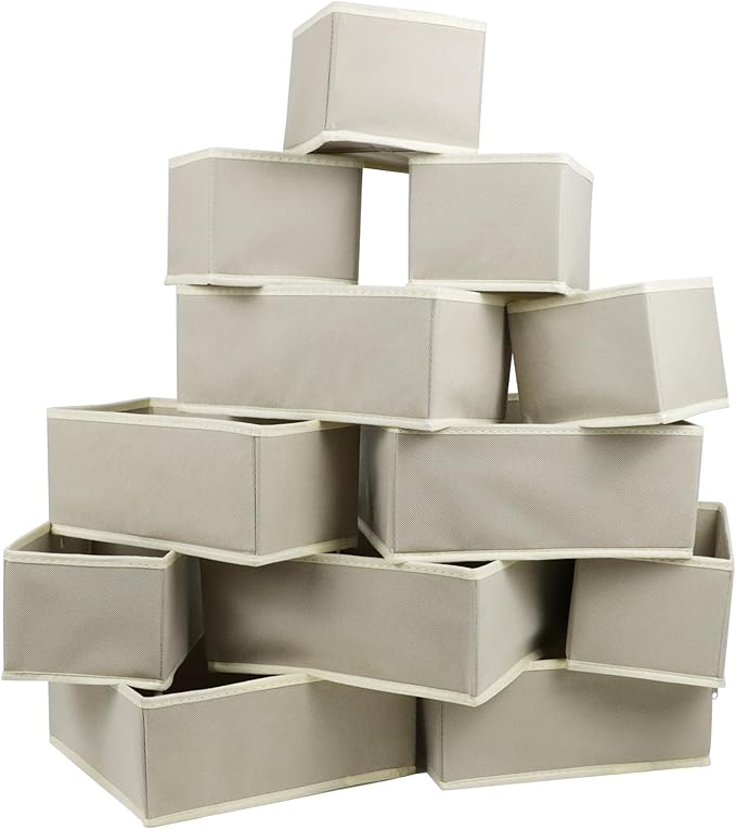 12 Pack Drawer Organizers, Drawer Dividers Storage Bins, Foldable Drawer Organizers for Clothing, Cloth Clothes Drawer Organizer for Underwear,Folded Clothes,Baby Clothing,Socks,Bra,Towels,Ties