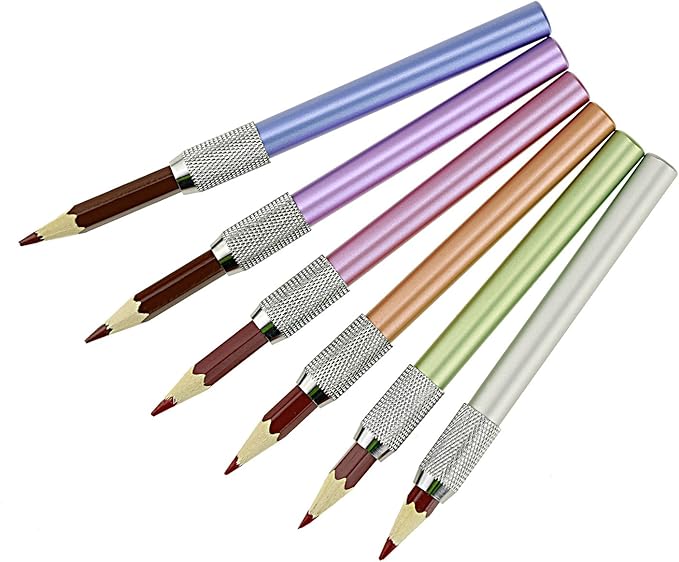 YOUSHARES Aluminum Assorted Colors Pencil Lengthener – Pencil Extender Holder for Colored Pencils in Regular Size (6 Pcs)