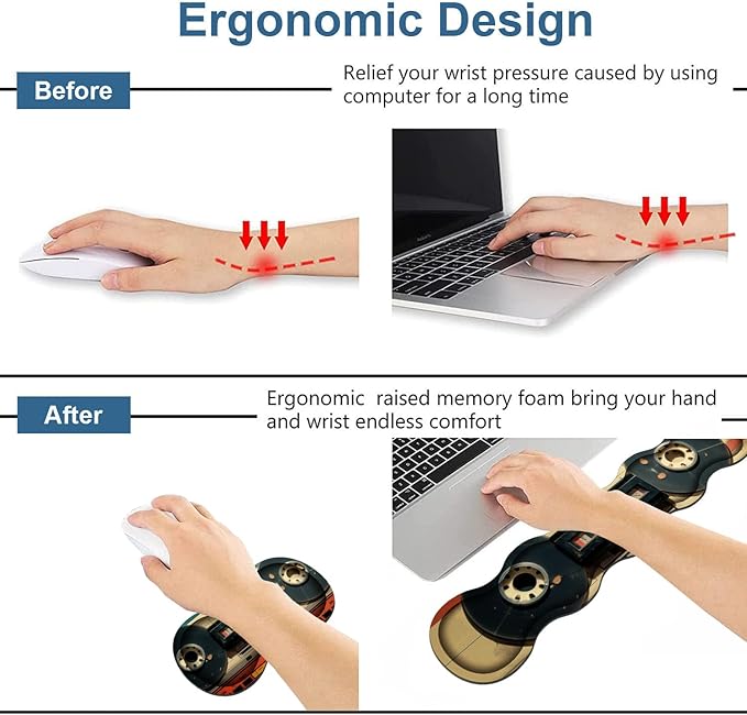 Ergonomic Keyboard Wrist Rest & Mouse Pad Wrist Rest Set, Large XXL Gaming Desk Mat 31.5"x 11.8" with Memory Foam, Easy Typing Pain Relief for Office & Home, Retro Tape Recorder
