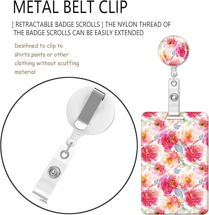 BLOCIT Lanyards for ID Badges and Keys, Funny Badge Reel Retractable with Clip,ID Badge Holder with Breakaway Lanyard, Teacher Nurse Office Gifts（Watercolor Flower）