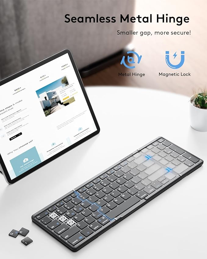 Samsers Foldable Bluetooth Keyboard with Numeric Keypad, Full-Size Wireless Folding Keyboards with PU Leather, Portable Travel for iOS Android Windows Mac OS, Support 3 Device(BT5.1 x 3)-Black