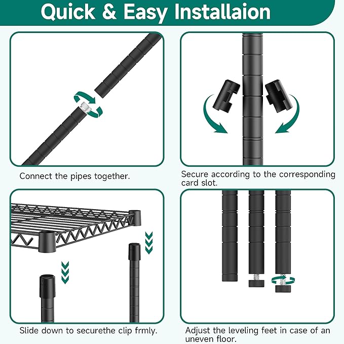 6 Tiers Shelf 2100 lbs Steel Storage Shelving Utility Shelving Unit Steel Organizer Wire Rack for Home,Kitchen,Office,Garage Black 17.7" D x 47.2" W x 82.4" H