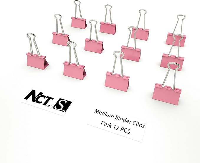 Nctinystore Binder Clips Medium Metal Clamp 1.25 inch / 32 mm (Pink, 12-PCS)