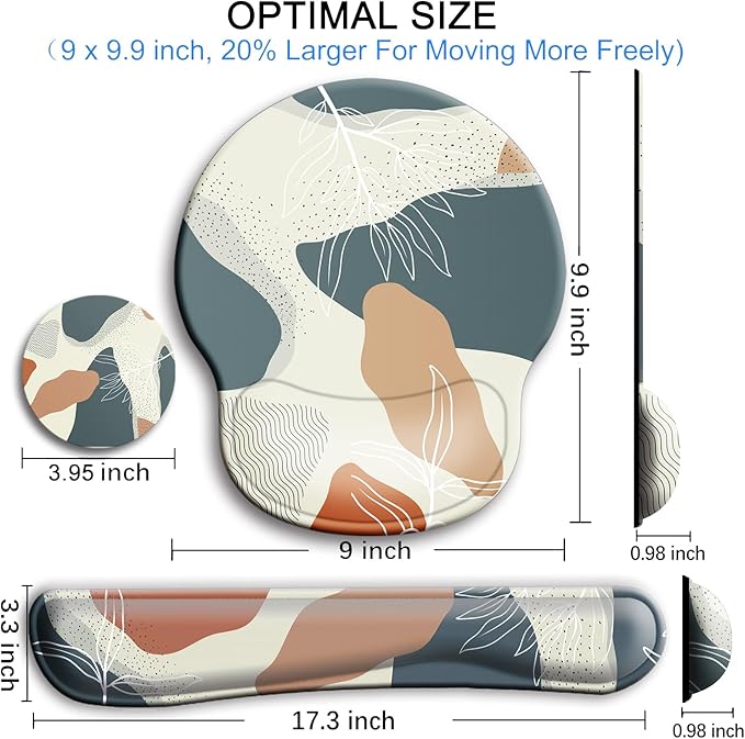 Mouse Pad and Keyboard Wrist Rest Support, with Non-Slip PU Base,Gel Mouse Pad with Coaster,Pain Relief for Gaming, Computer,Office -Vector Leaves