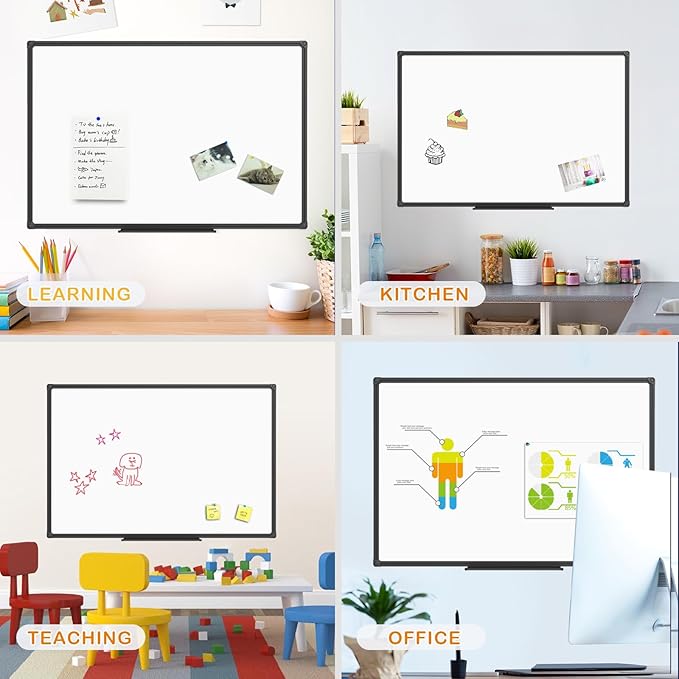 JILoffice Magnetic Whiteboard/White Board, Dry Erase Board 48 x 36 Inch, Black Aluminum Frame Wall Mounted Board for Office Home and School