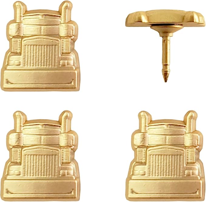 Semi-Truck Push Pins - for Cork Board, Maps, or Lapel Pin Use - Designed in USA - Gold Metal Semi-Truck Pins - Set of 4