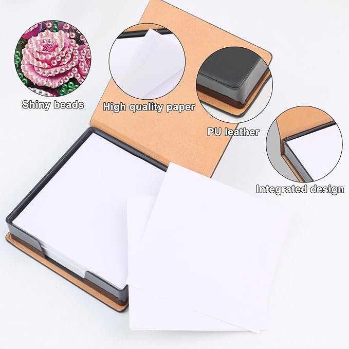 2 pcs Flower Diamond Painting Kit Note Box,Cup Memo Paper Storage Box Diamond Art,Sticky Note Holder Diamond Art,Diamond Painting Memo Pad For Office Desk. (Cup and Flower)
