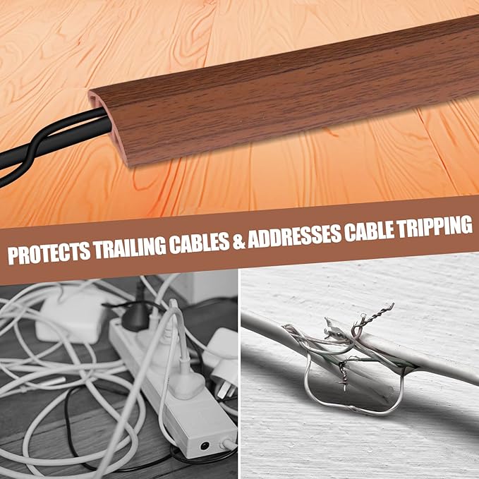 Floor Cord Cover Self Adhesive Cord Hider,10FT Cable Management, Extension Strip Protector for Wires, Prevent Cable Trips for Offices, Gyms, Exhibitions Cavity:0.47"(W) x0.35(H) Wood Red Teak