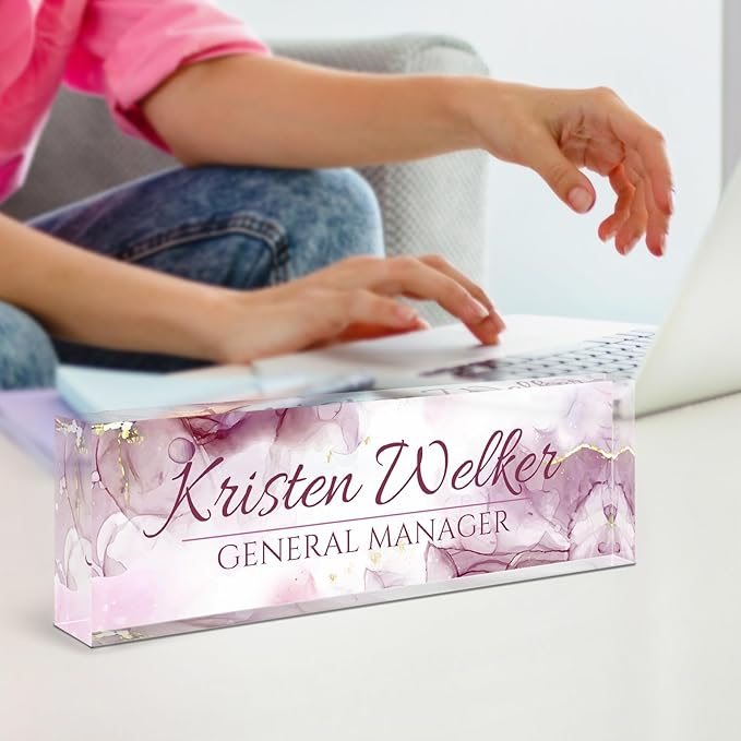 Name Plate for Desk, Desk Name Plate Personalized, Office Decor for Women Men, Acrylic Desktop Accessories, Office Gifts for Boss Nurse Teacher Coworker, Employee Appreciation Gift (Purple Coast)