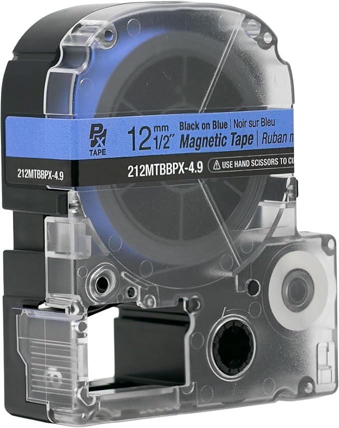 Epson LABELWORKS 212MTBBPX-4.9 Genuine Magnetic Tape Cartridge - Black on Blue Magnet Label Maker Tape - 1/2" (12MM) Wide, 4.9 ft, Blue