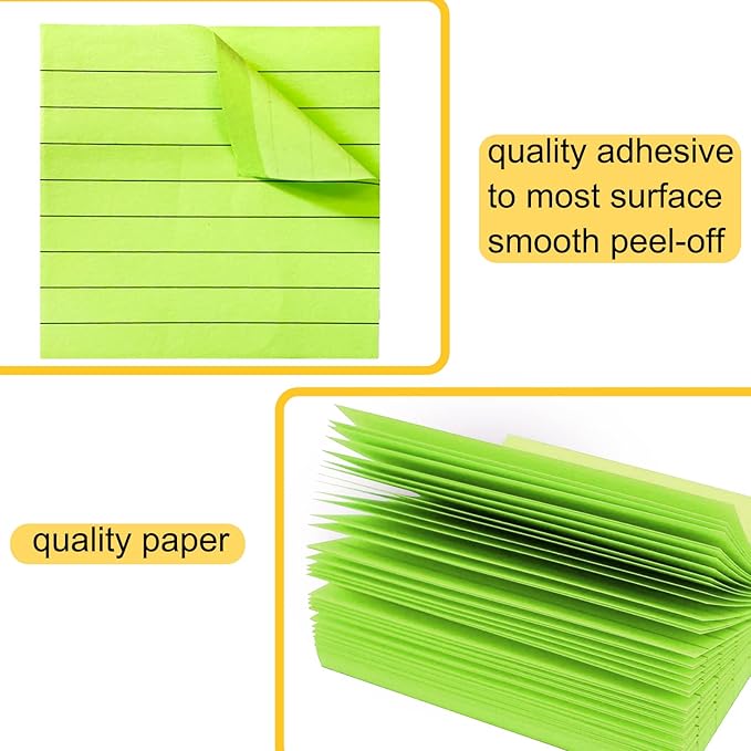48 Pack 3840 Sheets Lined Sticky Notes 3X3 in Ruled Self Sticky Note Pads 80 Sheets/pad Colorful Sticky Notes with Lines Post Notes for Office, Home, School, Meeting