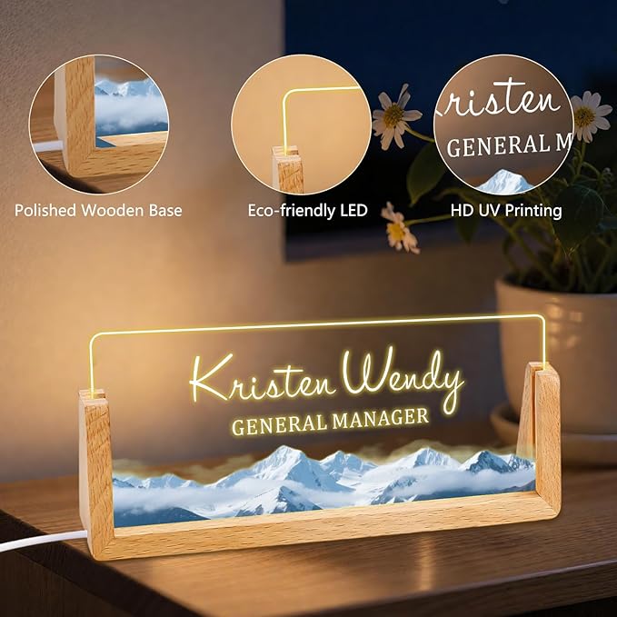 Ships Next Day, Custom Name Plate for Desk - Business Light Up Acrylic Desk Name Plate Personalized Elegant Office Gift for Boss Coworker Teacher Employee Appreciation Gift, Office Decor for Women Men