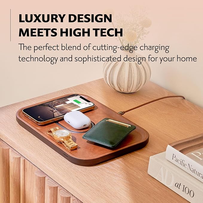 Courant MAG:3 Classics Charger and Tray - Italian Leather, Multi-Device Charger Compatible with MagSafe iPhones 16, 15, 14, 13, 12 or Wireless AirPod Cases (Black)