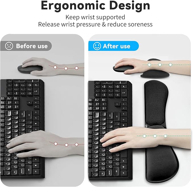 Zibly Ergonomic Gel Memory Foam Keyboard Wrist Rest & Mousepad Rests for Computer, Silky Wrist Rest for Typing, Laptop, and Mouse Desk Pads Support Hand and Arm, 2 Piece Pad for Office and Travel