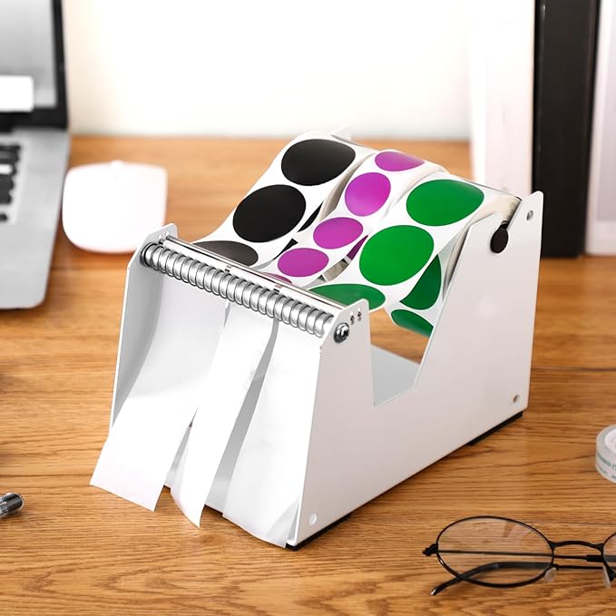 1 Pcs Label Dispenser Manual Adjustable Metal Sticker Roll Holder Sticker Dispenser Label Roll Holder Tape Organizer Stand for Office Home Business Tabletop