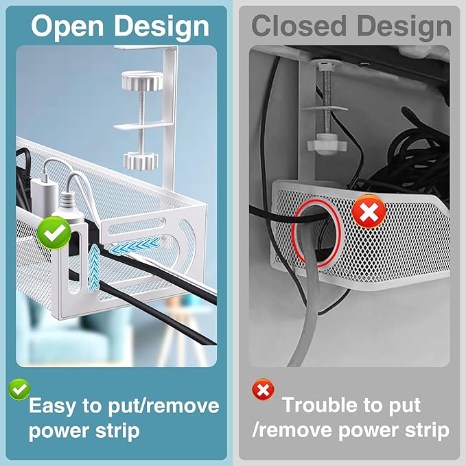 No Drill Under Desk Cable Management Tray, SONATURE 15.7" Cord Organizer for Table, Clamp Mount Desk Cable Management, Premium Carbon Steel Cable Organizer for Office, Home (White)