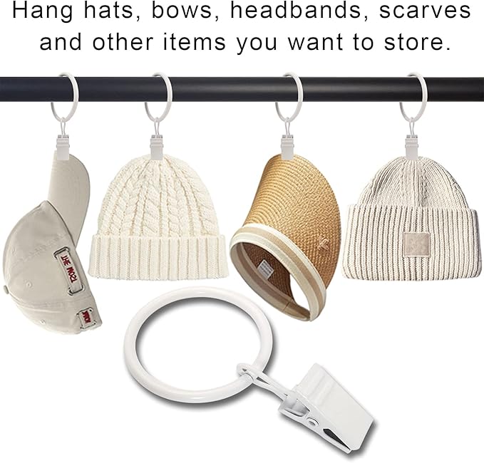 LLPJS 100 Pack Curtain Rings with Clips, Curtain Clip Rings Hooks, Bow Hanger Clips for Hanging Drapery Drapes Bows, Ring 1.26 inch Interior Diameter, Fits up to 1" Rod, White