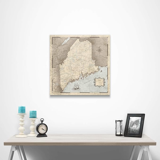 Push Pin Maine Map Board - With Push Pins to Mark Maine Travel - Handmade in Ohio, USA - Design: Rustic Vintage