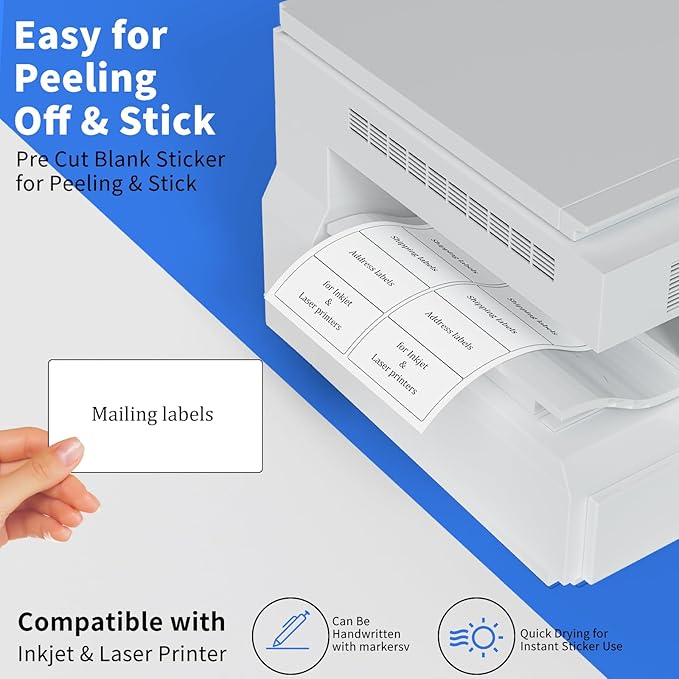 NefLaca 100 Sheets 2"x4" Shipping Address Labels, 10-UP Blank Mailing Labels, White Self-Adhesive Customized Stickers for Inkjet and Laser Printer