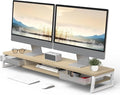 Fenge Dual Monitor Stand, Monitor Riser with Drawer, 42.5 Inch Large Computer Monitor Stand for 2 Monitors, 2 Tier Wooden Desk Shelf for Top of Desk
