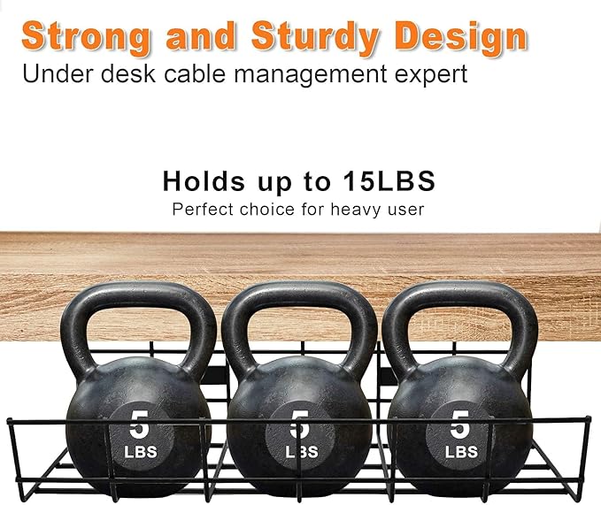 Under Desk Cable Management- 6 Pack Cord Organizer. Metal Wire Cable Management Tray for Office, Studio and Home. Super Sturdy Under Table Cable Managements - Black Cable Organizer