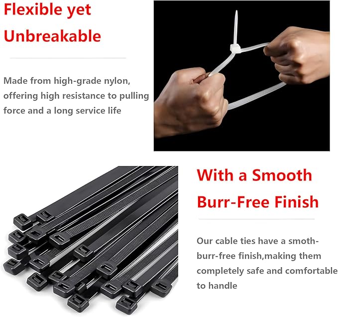 12 Inch Heavy Duty Zip Ties, 0.3 Inch Wide 120LBS Tensile Strength, Self-Locking Black Nylon Cable Ties for Outdoor Indoor Use, Home Office Garden Automotive Wire Cord Management,by VIKTONIK