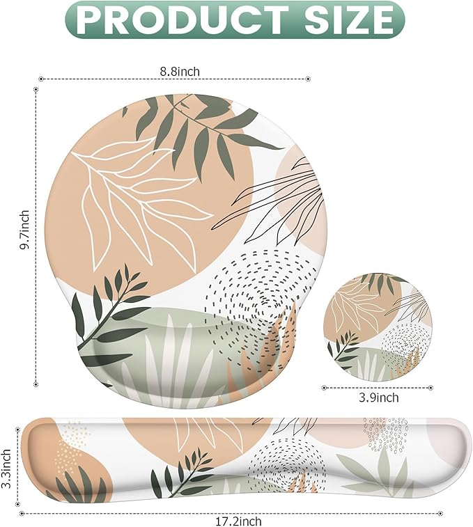 iLeadon Mouse Pad with Wrist Rest Set, Keyboard Wrist Rest + Ergonomic Mouse Pad + Coasters, Easy Typing & Pain Relief Mousepad, Mouse Pad Wrist Support for Computer Home Office, Tropical Leaves