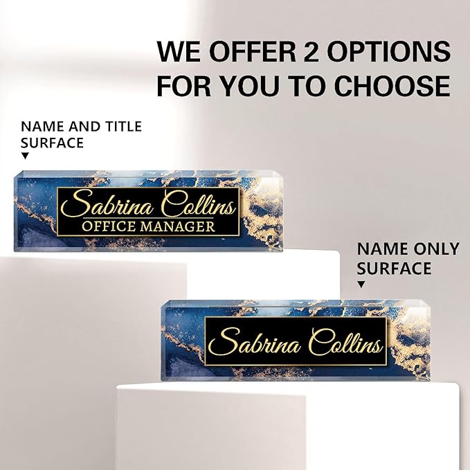 Name Plate for Desk, Desk Name Plate Personalized, Office Decor for Women Men, Acrylic Desktop Accessories, Office Appreciation Gifts for Boss Social Workers Nurse Teacher Employee (Blue Coast B)