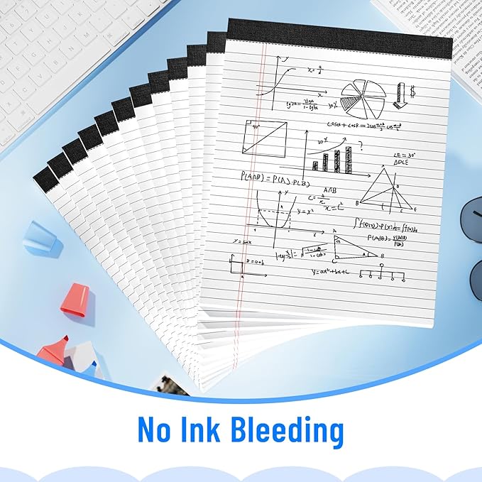 12pcs Legal Pads 8.5 x 11, 50 Sheets/Pack, Notepads 8.5 x 11 Inch, White Note Pads Clear Print Writing Pads of Paper, Memo Pads , Perforate Legal Notepads Paper , Wide Ruled Lined with Sturdy Back