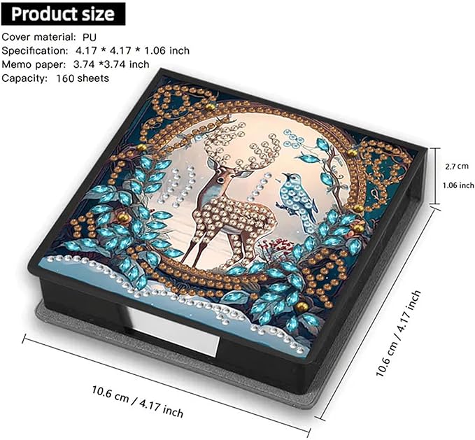 Deer Diamond Painting Kit Note Box,Memo Paper Storage Box Diamonds Art,Sticky Note Holder Diamond Art,Diamond Painting Memo Pad For Office Desk. (Deer)