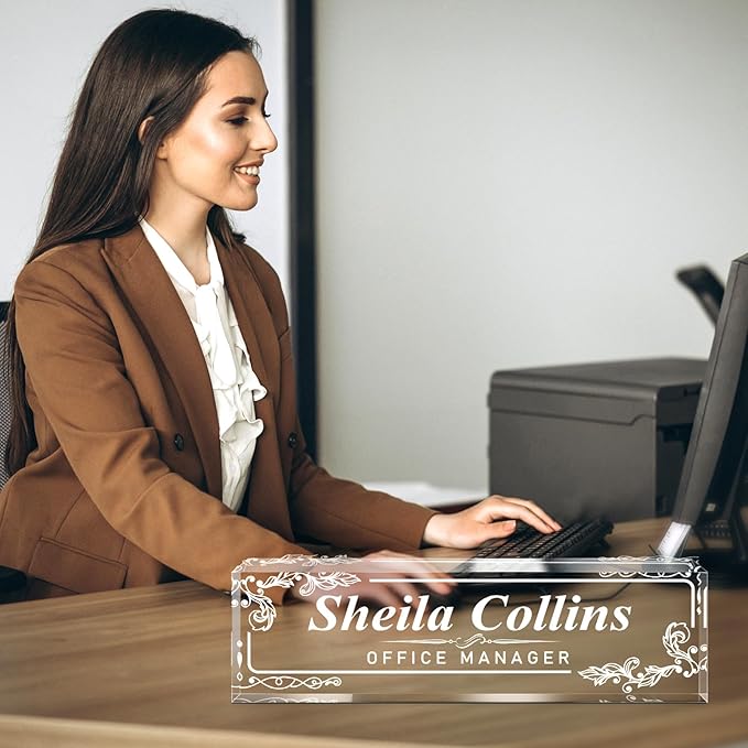 Custom Name Plate for Desk, Employee Appreciation Gifts, Office Decor, Acrylic Personalized Desk Accessories, Funny Gifts for Coworkers Boss Teacher (Engraved B)