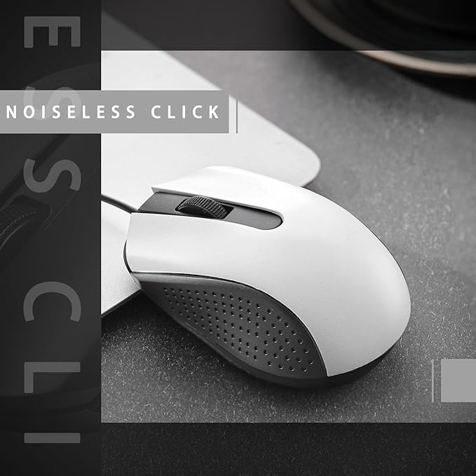 Hoteam 12 Pcs White Wired Computer Mouse Bulk Cord USB Computer Mice Ergonomic Wired Mouse for Pcs, Computers, Laptops, Gaming Office Home Supplies