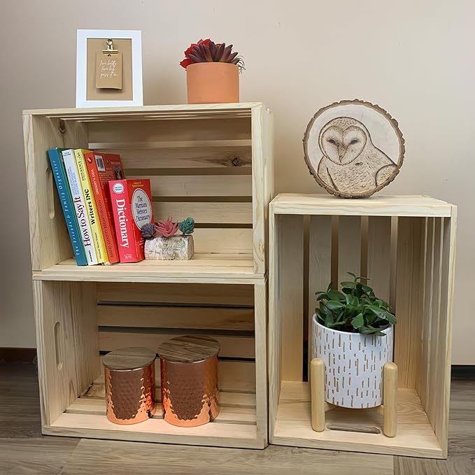 Wilson Large Wooden Pine Crate for Storage and Decoration at Home, Office, Kitchen, Bedroom, and Retail (12.5"x9.625"x17.875")(1) SINGLE CRATE