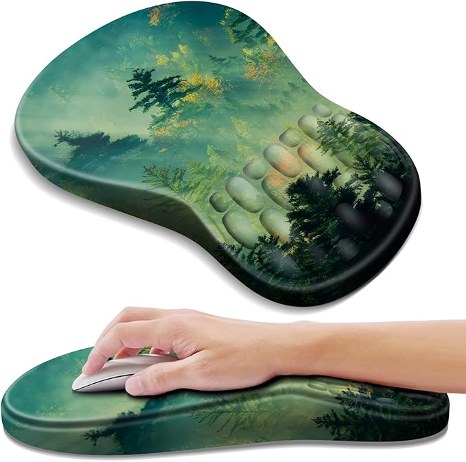 YIWEI Ergonomic Mouse Pad with Wrist Rest - Comfortable Office Mousepad with Memory Foam Wrist Support for Carpal Tunnel Relief, Mouse Pads with Non-Slip Base for Gaming and Home (Forest)