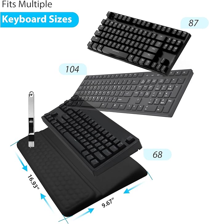 Wrist Rest for Keyboard, Ergonomic Keyboard Stand with Wrist Rest, Soft Memory Foam Wrist pad with Non-Slip Base & Dust Brush, Comfort for Office, Work, Gaming- Black