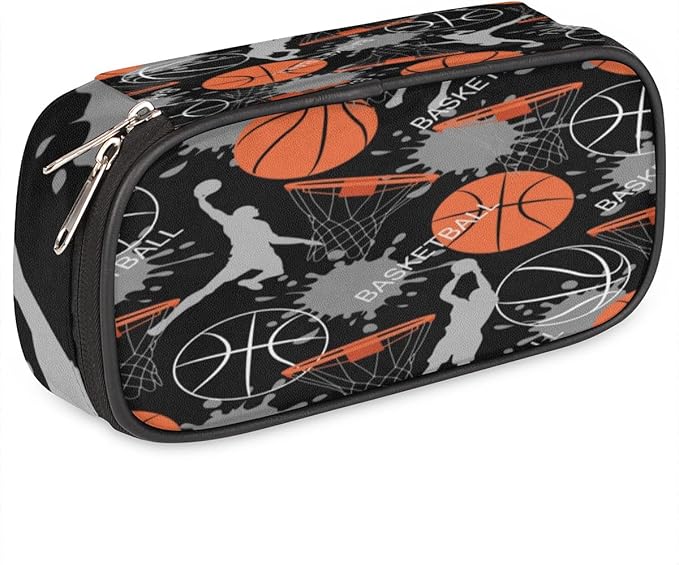 Pardick Sport Basketball Big Capacity Pencil Pen Case Basketball Print Large Pencil Pouch with Zipper Compartments Pencil Bag for Boys Girls Adults Student Office School Supplies