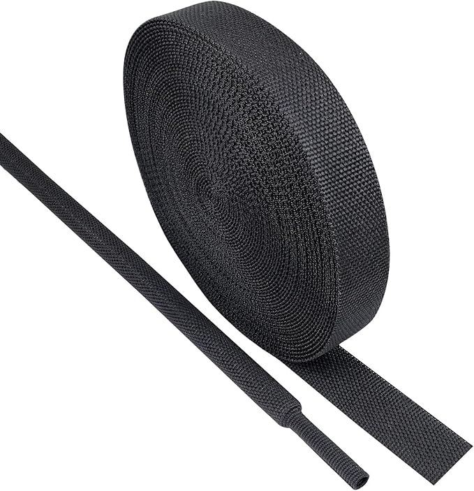 Black 2:1 Ratio Automotive Heat Shrink Braided Sleeving,Wear-Resistant Flat Woven Shrinkable Sleeve Fabric Car Cable Wires Hoses Protection (1/2"-50ft)