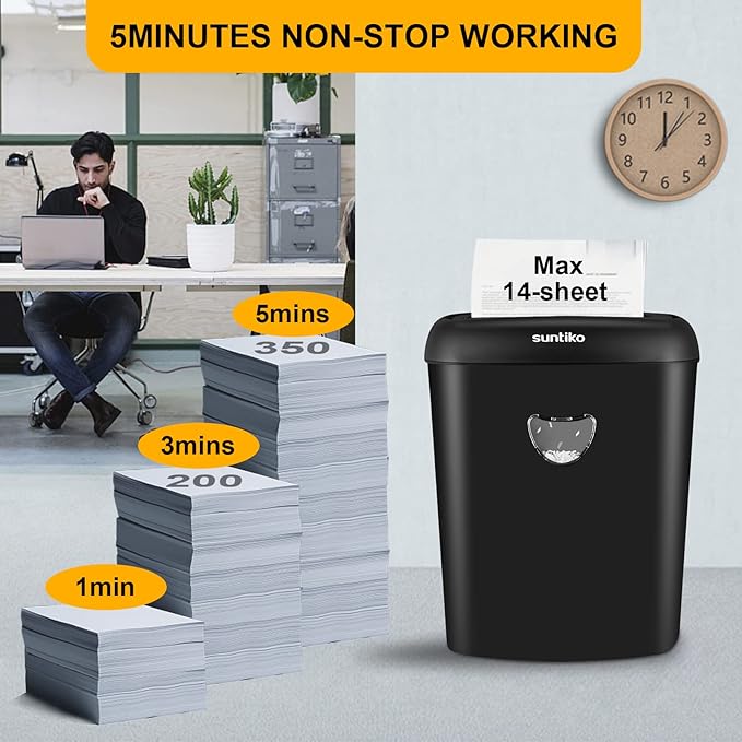 14 Sheet Cross Cut Paper Shredder for Home Office Use with P-4 High Security and 6.6 Gallon Bin for Credit Cards CDs or Staples ETL Certified Black