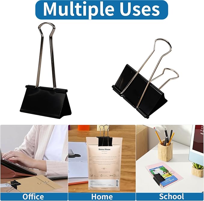 Aumsica Jumbo Binder Clips 3 Inch - Extra Large Binder Clips 10 Pack, Heavy Duty Office Binder Clips for Paper, Documents, School & Office Supplies (10, 3 inch)