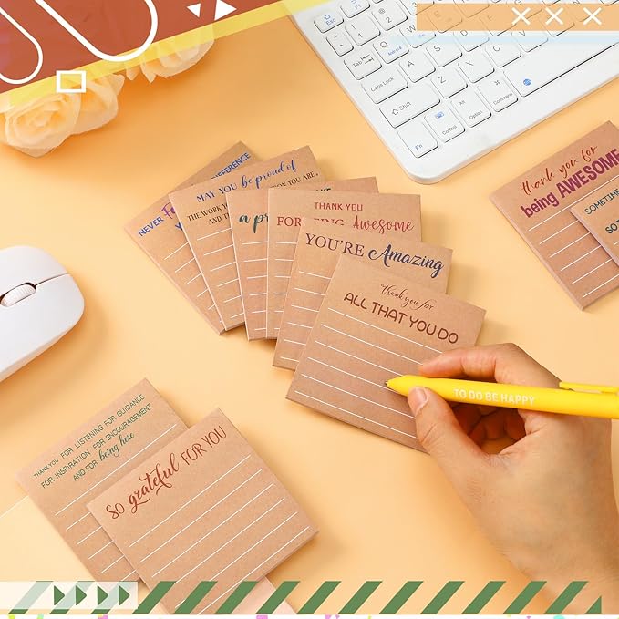 Yinder 24 Pcs Employee Appreciation Sticky Notes New Year Gift Bulk Motivation Sticky Note Pads Inspirational Gift for Teacher Nurse Staff Coworker Office Supply 3 x 3'' (Appreciation,Kraft Color)