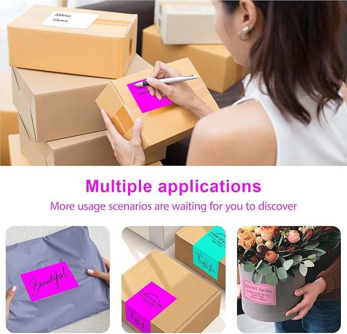 YOULAISHI 3 X 5 Inch Printable Waterproof Rectangle Color Coding Labels, 300 Per Roll Adhesive Color Coding Stickers for Bar-Codes, Address, Small Business Labeling, Fluorescent Purple