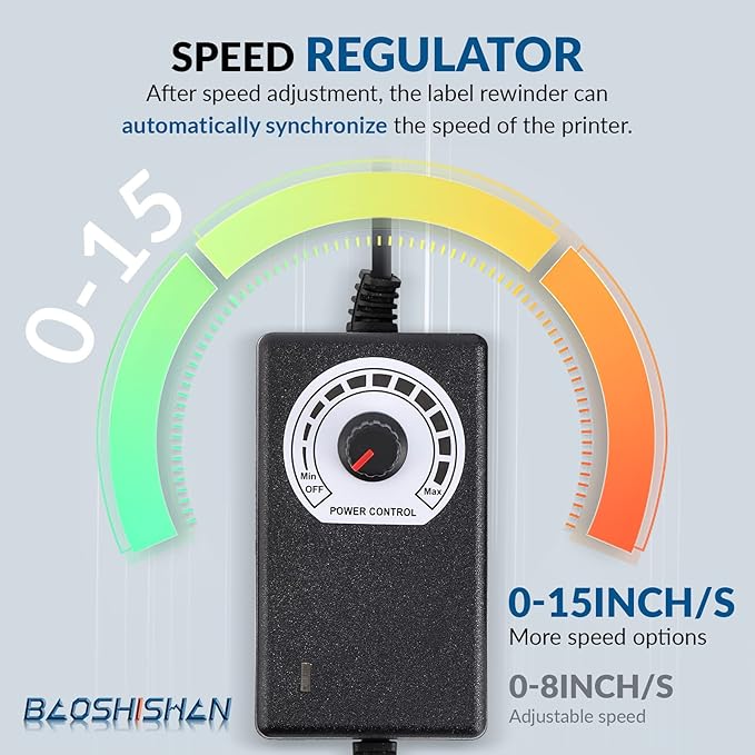 BAOSHISHAN Automatic Label Rewinder Machine Label Width 5.5inch/140mm Core Holder 1/1.5/3inch 100-240V (with Regulator and Baffle)