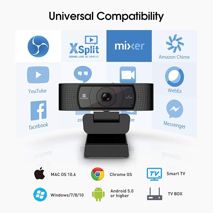 VITADE HD Webcam 1080P with Microphone & Cover Slide, 928A Pro USB Computer Web Camera Video Cam for Streaming Gaming Conferencing Mac Windows PC Laptop Desktop