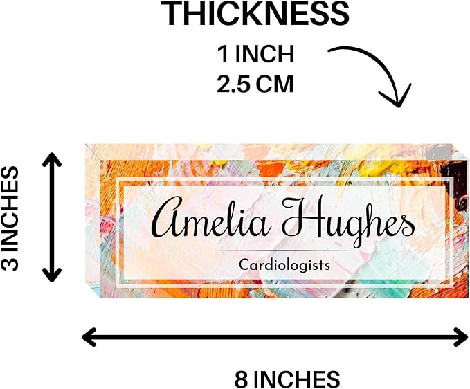 Customized Clear Acrylic Thick 8x3" Acrylic Black - Desk Name Plate Block with Personalized Logo - Professional Office Decor - Customized Acrylic Plate Gift for Teacher Co-workers (Orange Paint)